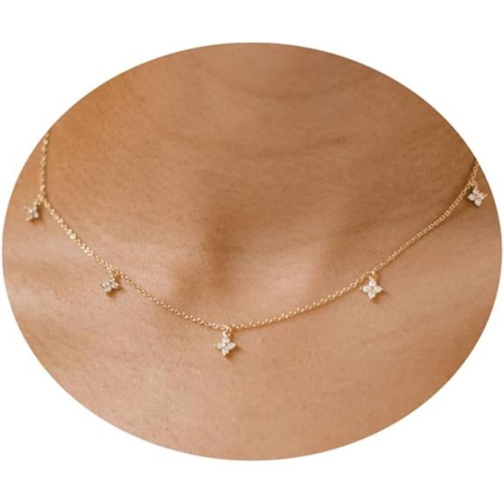 Diamond Pendant Necklace for Women， Dainty Gold Layered Necklaces 14k Gold Plate